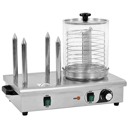 Nishore Máquina de Perritos Calentador de Perritos Calientes, con 4 Varillas de Calentamiento con 1 Tapa Extraíble, Maquina de Calientesmaquina Perritos, Acero Inoxidable 550 W Plateado