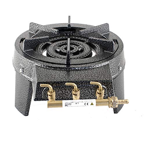 NJ GB-17 Hornillo de gas portátil con triple quemador de hierro fundido para uso en el exterior 9 kW