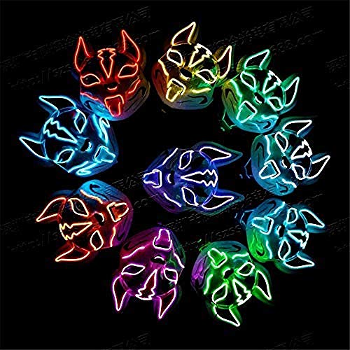 NKJBUVT Máscara De Zorro Línea De Neón Accesorios De Disfraces De Halloween Máscara Brillante Inducción Drift Máscara Controlador Flash con Música para Fiesta Cosplay (Verde) @ Verde