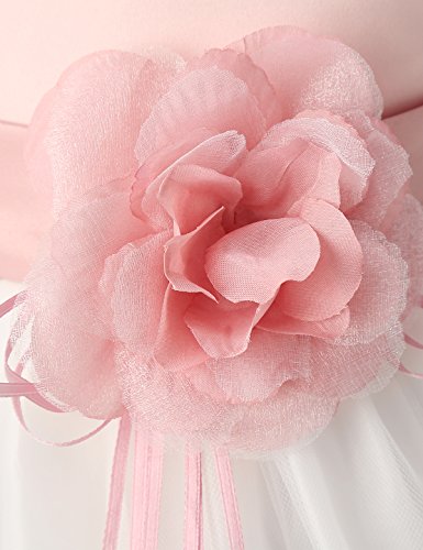 NNJXD Girl Flower Petal Bowknot Bautizo Vestido de Fiesta de la Dama de Honor de la Boda Talla (150) 7-8 años Rosa