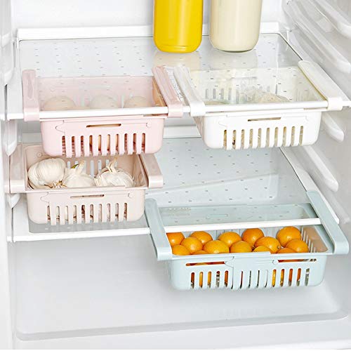no-branded Refrigerador Organizador Bins Multipropósito retráctil cajón frigorífico de Tipo contenedor Caja de Cocina Alimentos Frescos de Frutas Organizador Cesta Nevera ZHQHYQHHX