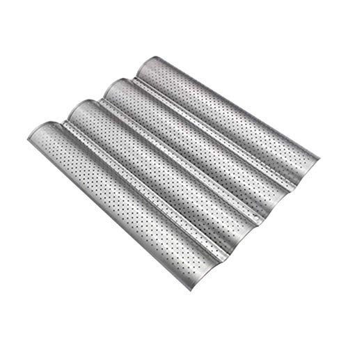 No/Brand Molde para Hornear Pan francés Perforado Antiadherente, Molde para tostar, tostadora, Pan, Bandeja de Acero Plateado con Ondas Cloche