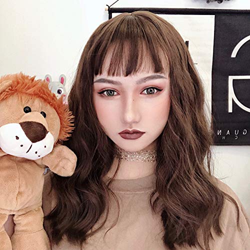 NOBRAND Red Red Street Shot Peluca Mujer Pelo Largo y Rizado Aire Coreano Flequillo Chocolate Medio Largo Fideos instantáneos maíz Hot Top Hair Cover