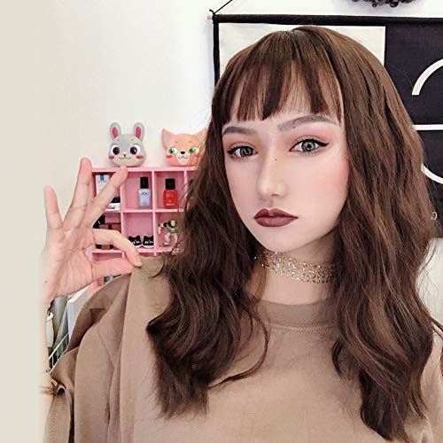 NOBRAND Red Red Street Shot Peluca Mujer Pelo Largo y Rizado Aire Coreano Flequillo Chocolate Medio Largo Fideos instantáneos maíz Hot Top Hair Cover