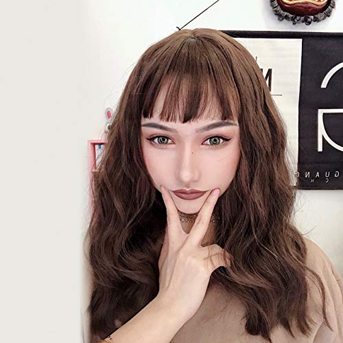 NOBRAND Red Red Street Shot Peluca Mujer Pelo Largo y Rizado Aire Coreano Flequillo Chocolate Medio Largo Fideos instantáneos maíz Hot Top Hair Cover