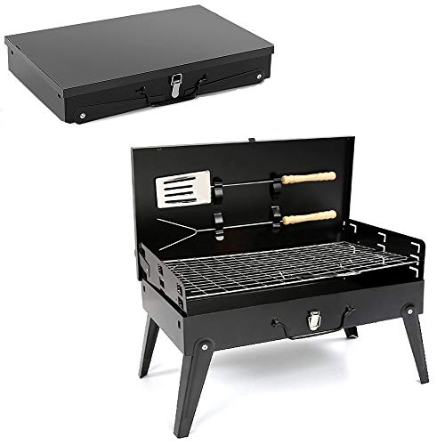 nonbrand Parrilla Barbacoa Plegable, 3 Ajustes De Altura, Deflector De Viento, Diseño Cuadrado Carbón Plegable Barbacoa para Cocinar Camping Senderismo Picnics 46 * 27 * 47 cm