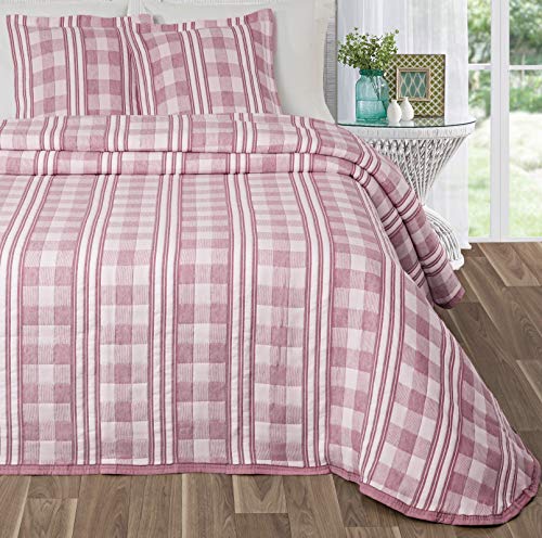 NORA HOME Colcha Piqué Duo Cuadros de Jacquard. Todas Las Medidas (Rojo, 235x260 (Cama 135))