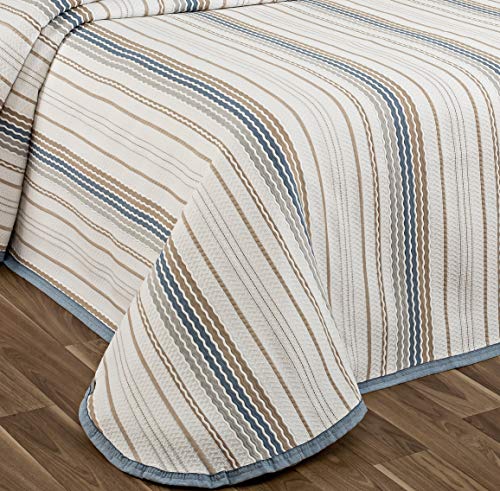 NORA HOME Colcha Piqué Onda de Jacquard. Todas Las Medidas (Azul, 270x260 (Cama 180))