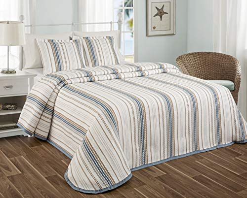 NORA HOME Colcha Piqué Onda de Jacquard. Todas Las Medidas (Azul, 270x260 (Cama 180))
