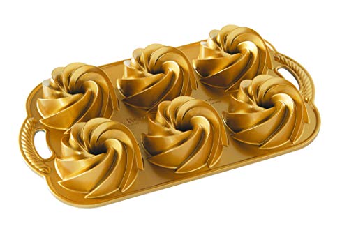 Nordic Ware 88077 Heritage Bundtlette - Pastel de aluminio, color dorado