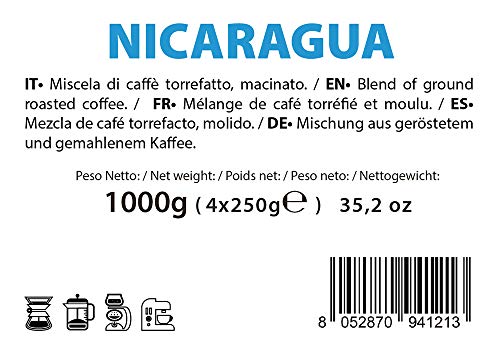 Note D'Espresso - Café de origen molido de Nicaragua, 250 g (caja con 4 paquetes blandos)