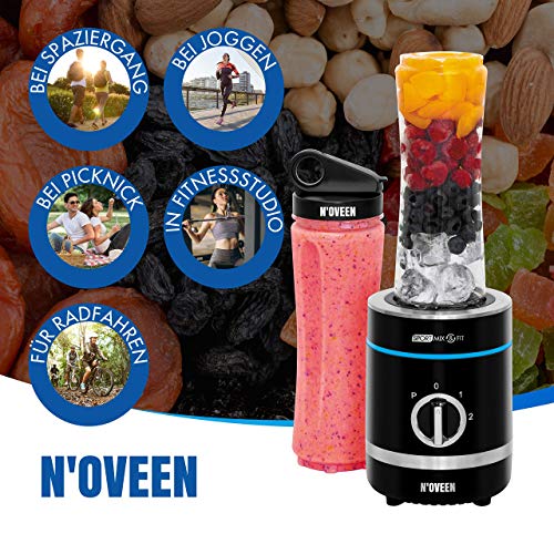 N'OVEEN Fitness Mixer Smoothie Maker, mezclador deportivo multifuncional de 500 vatios - colaciones savoureuses et riches en vitamines pour athlètes, cojo a 6 sujetadores,3 sans BPA,2x 600 ml y 300 ml