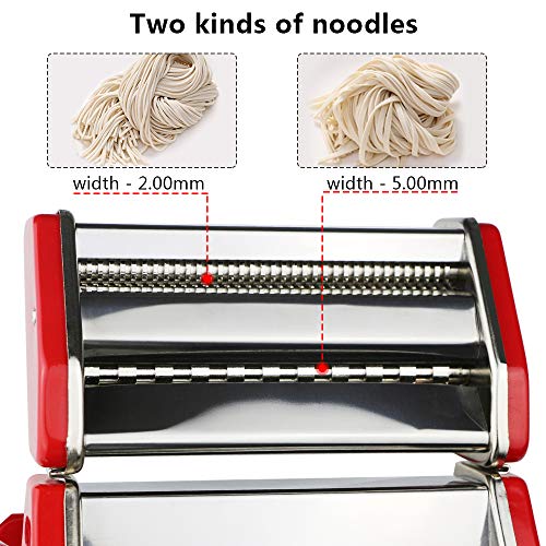 Novhome Máquina para Hacer Pasta manuale Fresca Máquina de Cortador de Acero Inoxidable para Espagueti, Tagliatelle, Fettuccine y Lasaña (Rojo, 21 x 15 x 19,5 cm)