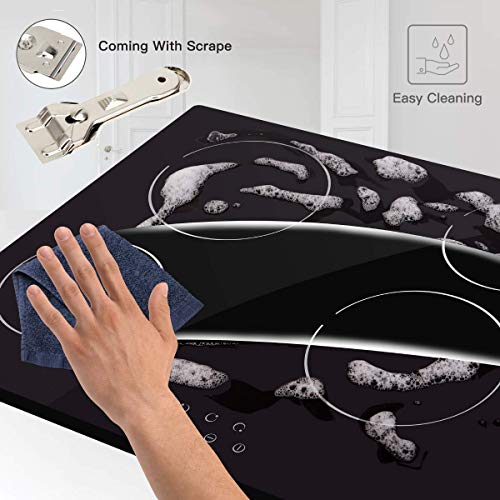 NOXTON Placa Vitrocerámica con 4 Zonas De Cocción Construido en Placas eléctricas de 60 cm Placa Caliente de Cristal Negro Estufa con Sensor de Control táctil Superior [Classe énergétique A +]