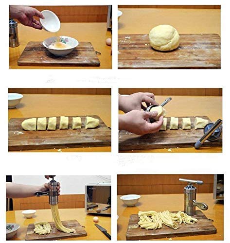 NSYNSY Fabricante de Fideos de Acero Inoxidable Prensa Manual de Fideos Herramienta de Cocina Exprimidor de Frutas y Verduras Prensa Máquina de Prensa de Pasta (1 x Fabricante + 5 x Molde)