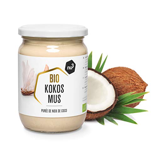 nu3 Crema de coco lista para untar - 450g de puré de coco en tarro de vidrio - 100% orgánico con cocos de Sri Lanka - Cultivo y agricultura ecológica y responsable - Bajo contenido de azúcar