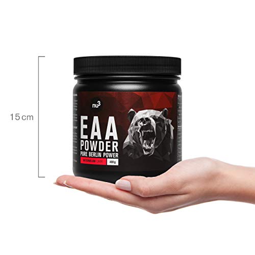 nu3 EAA en polvo – 400g sabor sandía – 8 aminoácidos esenciales – Suplemento deportivo para incrementar fuerza, resistencia y musculación - Contiene los tres aminos BCAA - Rápida absorción