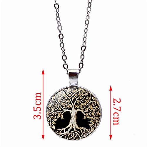 Nuevo retro antiguo árbol de la vida plata negro redondo largo colgante collar con cadena suéter para mujeres niña joyería regalo 45+5 cm