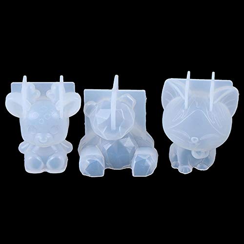 NUIOP Molde de Silicona 3D DIY geometría estéreo Oso Ciervo Gato Tigre orangután Molde Animal Molde decoración Adorno Molde Torta Herramienta (Color : Pink)