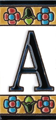 NUMEROS PARA CASAS (AZUL), pintado a mano de 3,5 x 7,5 cm, especial para exterior, Grabado y Ceramica Española.(Letra A)