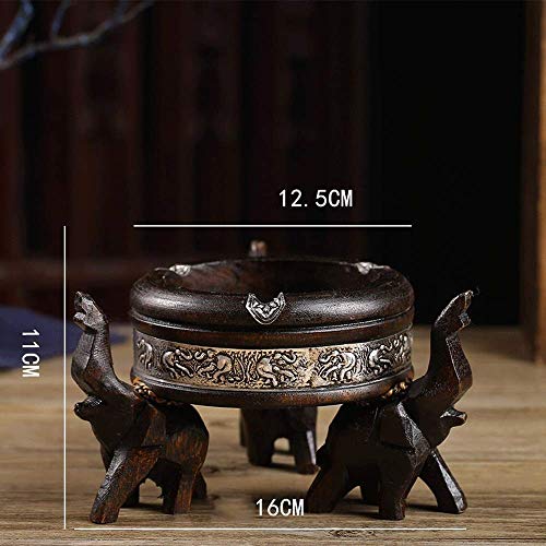 Nuokix Cenicero de Gran Capacidad decoración del o Elefante cenicero Menaje de Escritorio Ceniza del Cigarrillo Bandeja fácil de Llevar, de Madera Maciza tailandesa Arte Hecho a Mano R