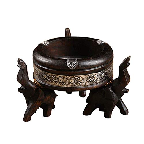 Nuokix Cenicero de Gran Capacidad decoración del o Elefante cenicero Menaje de Escritorio Ceniza del Cigarrillo Bandeja fácil de Llevar, de Madera Maciza tailandesa Arte Hecho a Mano R