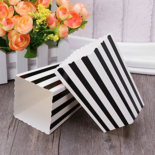 NUOLUX 24pcs popcorn boxes cajas de palomitas envases cajas de cartón bolsas de palomitas de maíz blanco caja de rayas negro
