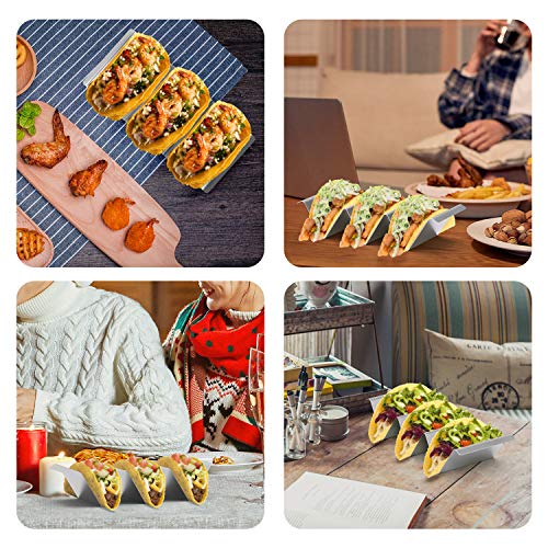 Nuovoware [4PZS] Soporte para Tacos Mexicanos de Acero Inoxidable 304 con 3 Compartimentos, Bandeja Para Tacos Lisa de Forma de Onda para Restaurante y Uso Doméstico, Taco Holders – Plata