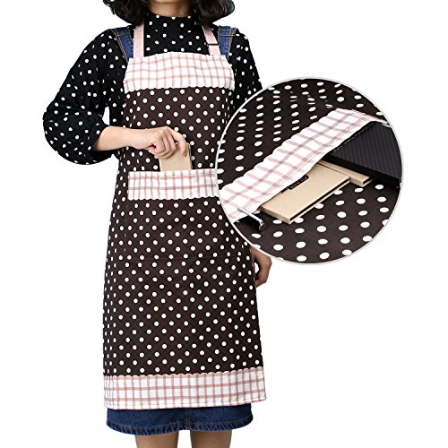 Nuovoware Delantales de Cocinero - [ 2 PZS ] Unisexo Chef Restaurante Kitchen Apron Con Adjustable Correa Del Cuello & Bolsillo, Cocinar, Hornear & Domésticos/Lavable A Máquina, Café & Puntos Blancos