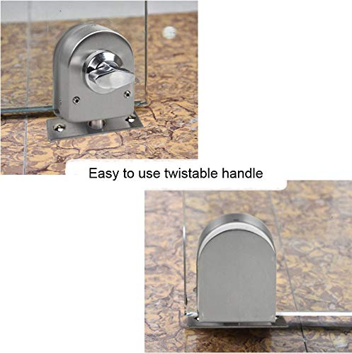 NUZAMAS 304 - Juego de 2 cerraduras de puerta de cristal de acero inoxidable 304, cerradura de suelo, cerradura de suelo para baño, inodoro, tienda, puertas de cristal sin marco, medio redondo