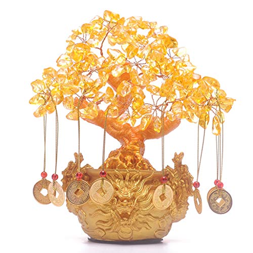 NYKK Ornamento de Escritorio Dragón de Cristal de Cuarzo Citrino árbol del Dinero Bonsai decoración del Estilo Chino Ollas for la Suerte Feng Shui y la Riqueza artesanías decoración (tamaño : M)