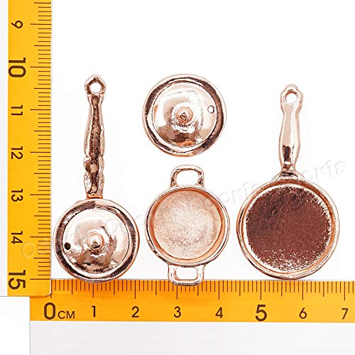 Odoria 1/12 Miniatura 3PZ Batería de Cocina Cobre Cazo Sartén y Cacerola Cocina Accesorio para Casa de Muñecas