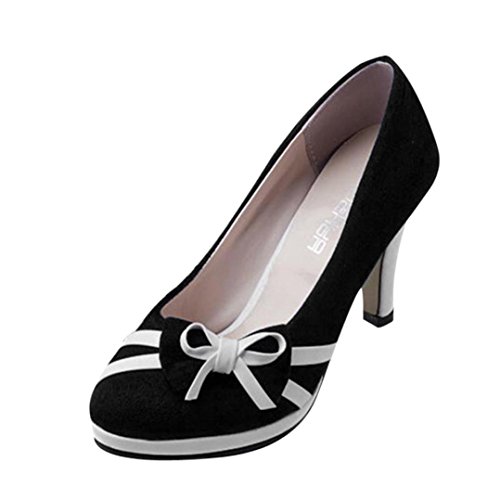 ¡Oferta de liquidación! Zapatos de tacón redondo de moda de primavera de Covermason para mujer Zapatos de tacón alto bajo Bowknot(38 EU, Negro)