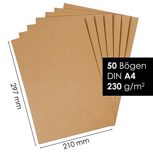 OfficeTree 50 hojas de papel marrón sin recubrir A4-230g/m² niños cartulina para para hacer manualidades, diseñar
