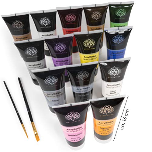 OfficeTree Acrilicos para Pintar 14 Tubos de 100 ml - Base de Agua - Kit Pintura Acrilica - Secado Rápido