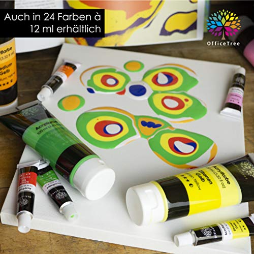 OfficeTree Acrilicos para Pintar 14 Tubos de 100 ml - Base de Agua - Kit Pintura Acrilica - Secado Rápido
