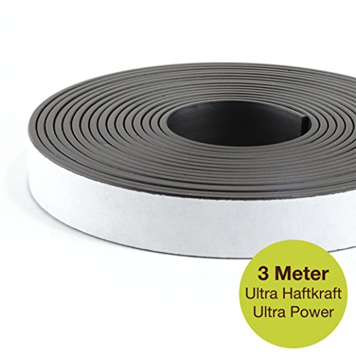 OfficeTree Cinta Magnetica Adhesiva 3 m - Tira de Iman para la imantación Fija de Carteles, Fotos, Papeles - Adherencia Extra Fuerte sobre Pizarra Blanca, Pizarra Magnética - Negro