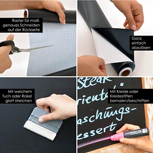 OfficeTree  Lámina negra de pizarra, rollo de 300 cm - autoadhesivo - 43 cm de ancho - Escriba, dibuje y pinte con tiza - Diseño interior DIY decoración presentación - (1 rollo)
