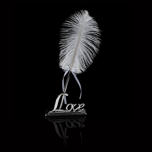 OFKPO Firma de Pluma Blanca con Amor Metal Titular para la Firma de la Boda u Otras Vacaciones Especiales