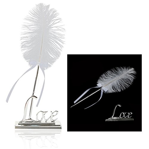 OFKPO Firma de Pluma Blanca con Amor Metal Titular para la Firma de la Boda u Otras Vacaciones Especiales