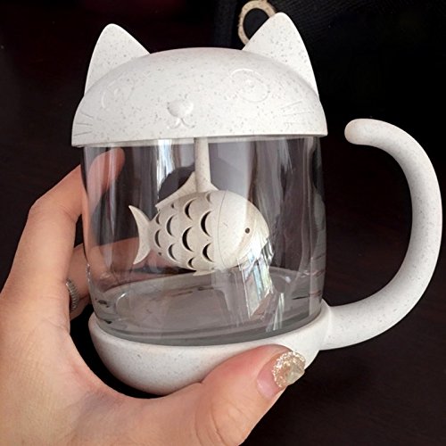 OFKPO Taza de té de Cristal del Gato Taza, Café Botella de Agua,250 ML