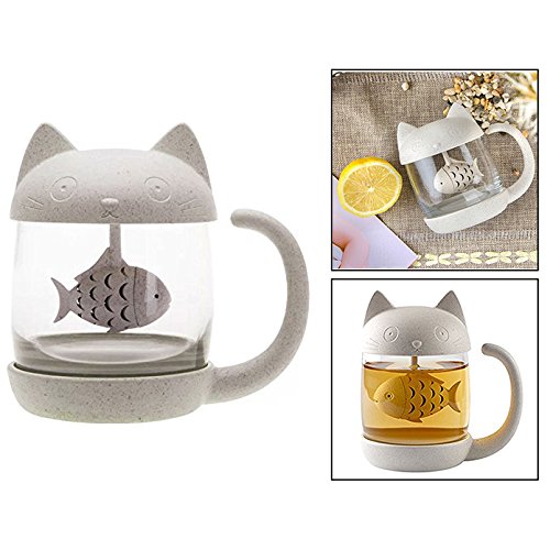 OFKPO Taza de té de Cristal del Gato Taza, Café Botella de Agua,250 ML