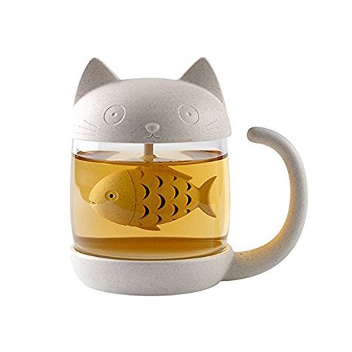 OFKPO Taza de té de Cristal del Gato Taza, Café Botella de Agua,250 ML