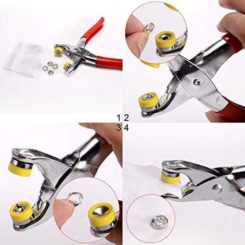 OFNMY Juegos de 200pcs Corchetes de Presión Herramienta de Alicates de Anillo de Metal Botones de Presión de Manualidades 9.5mm
