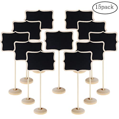 ofoen - Mini pizarra de tiza de Sumaju de madera con forma de lazo, con soporte vertical, uso para mensajes, etiquetas, tarjetas, paquete de 15