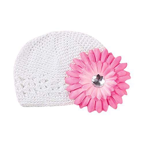Ogquaton Sombrero de bebé para niñas Gorro de crochet Flor Sombrero de diamante de imitación Gorro de punto de gorrita tejida para niñas Foto Prop