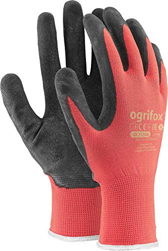 Ogrifox OX-Lateks_Cb10 - Guantes protectores (talla 10, 12 unidades), color rojo y negro
