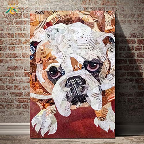 oioiu Colorido Lindo Bulldog Pop Print Art Pintura de Pared Cartel Retro Lienzo impresión decoración nórdica para Dormitorio Pasillo Sala de Estar Pintura de Pared sin Marco