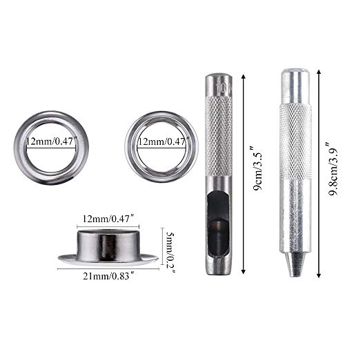 Ojales Metalicos 12mm HO2NLE 100 Kit de Ojetes Metalicos Inoxidable Herramienta de Montaje de Arandela Ollaos Ojetes para Toldos Lona Cuero Cortinas Papel con Caja de Almacenamiento (1/2 Pulgada)