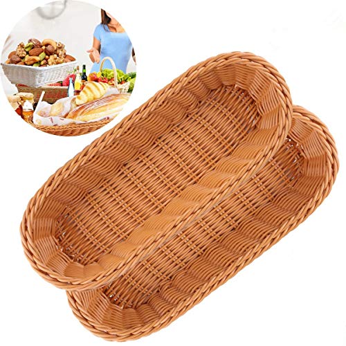 Ok-Dragon Cesta de Pan,Bandeja de cestas de Servicio de Mimbre de 2 Polietileno Bandeja para Restaurante/Cocina / Mesa de café Decoración de exhibición Snacks de Fruta Contenedor